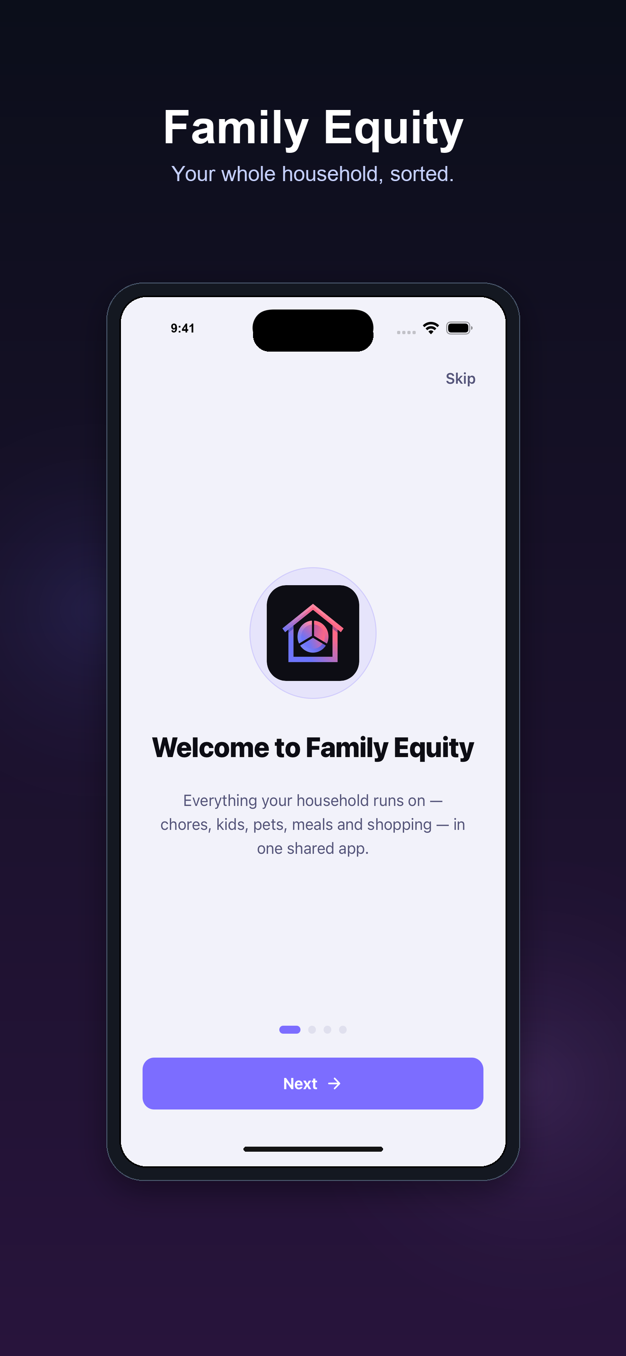 Family Equity welcome screen