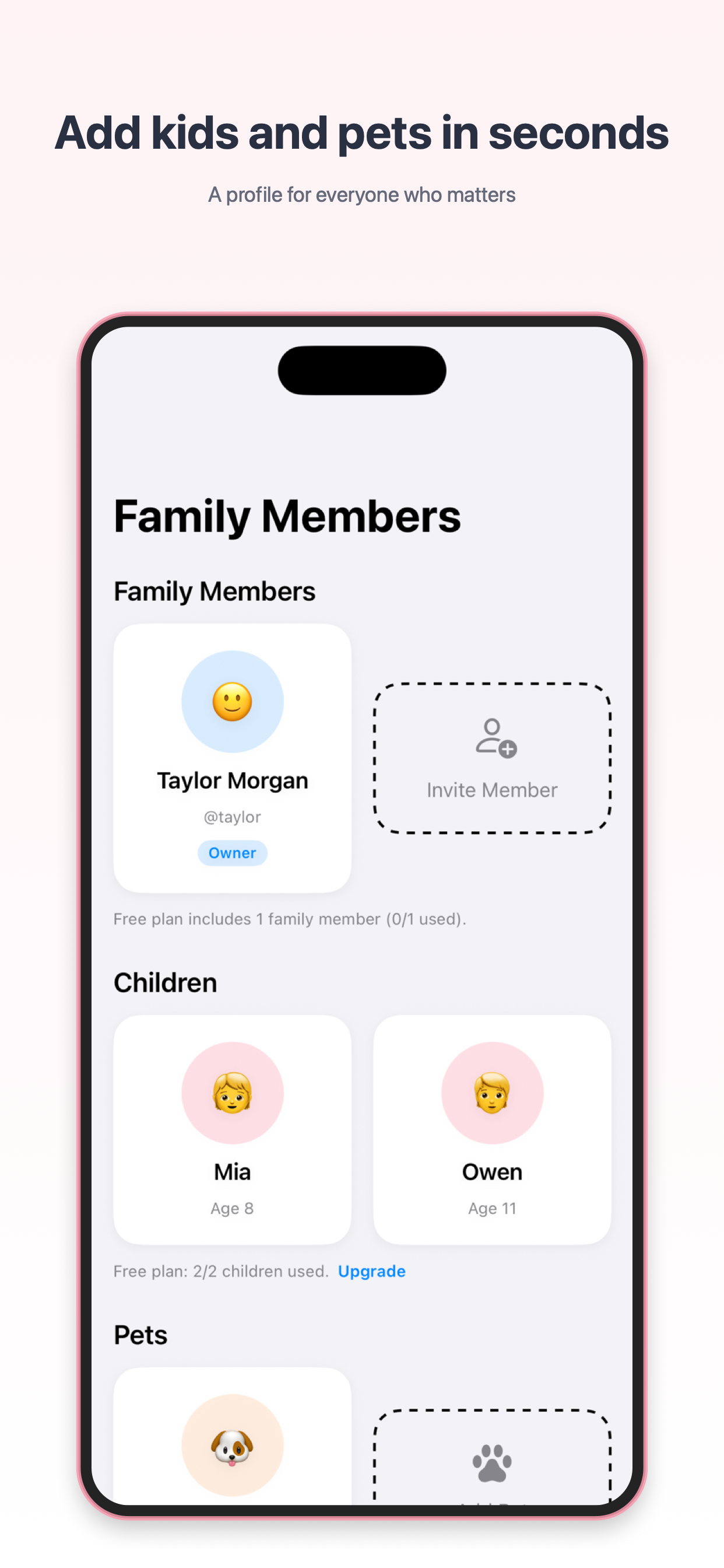 Family Equity family profiles on iPhone
