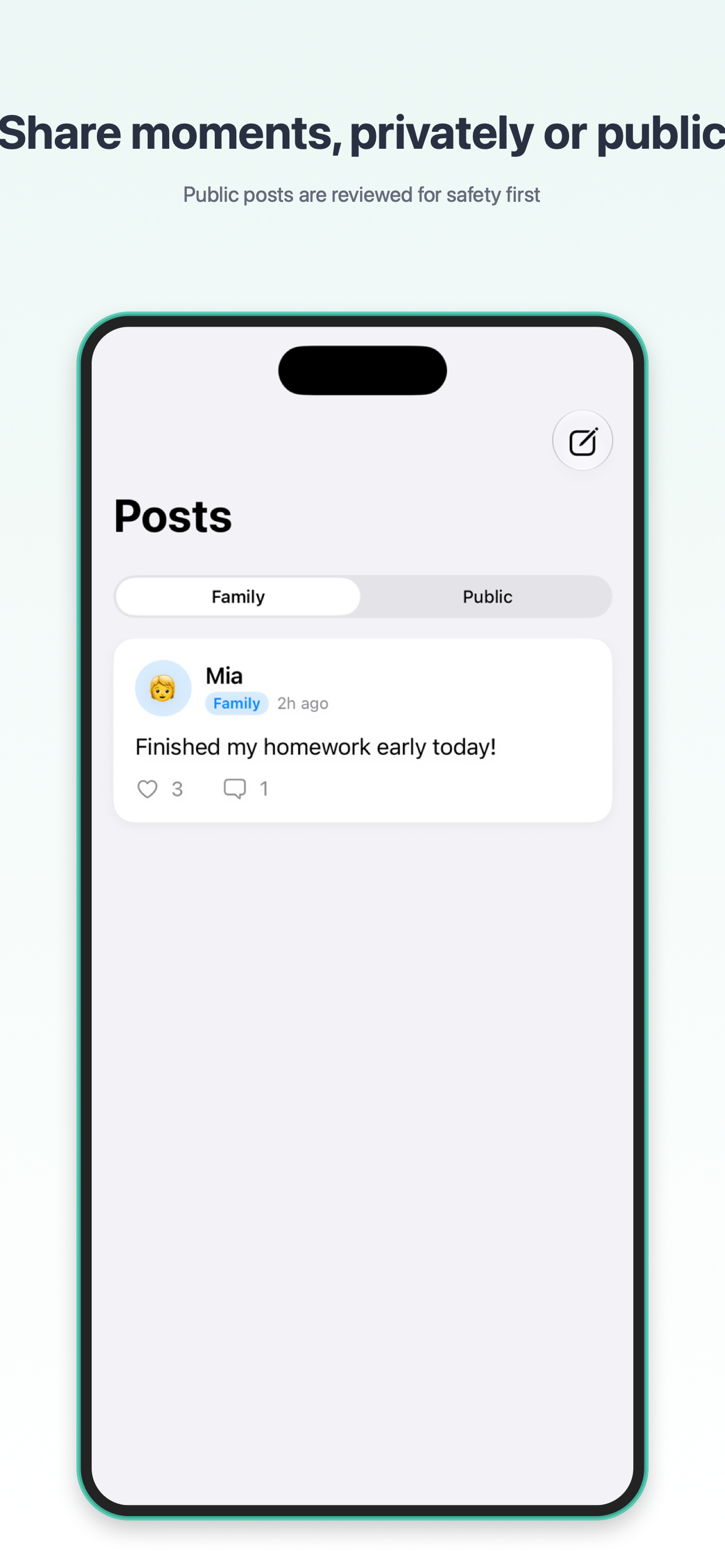 Family Equity private family and moderated public posts