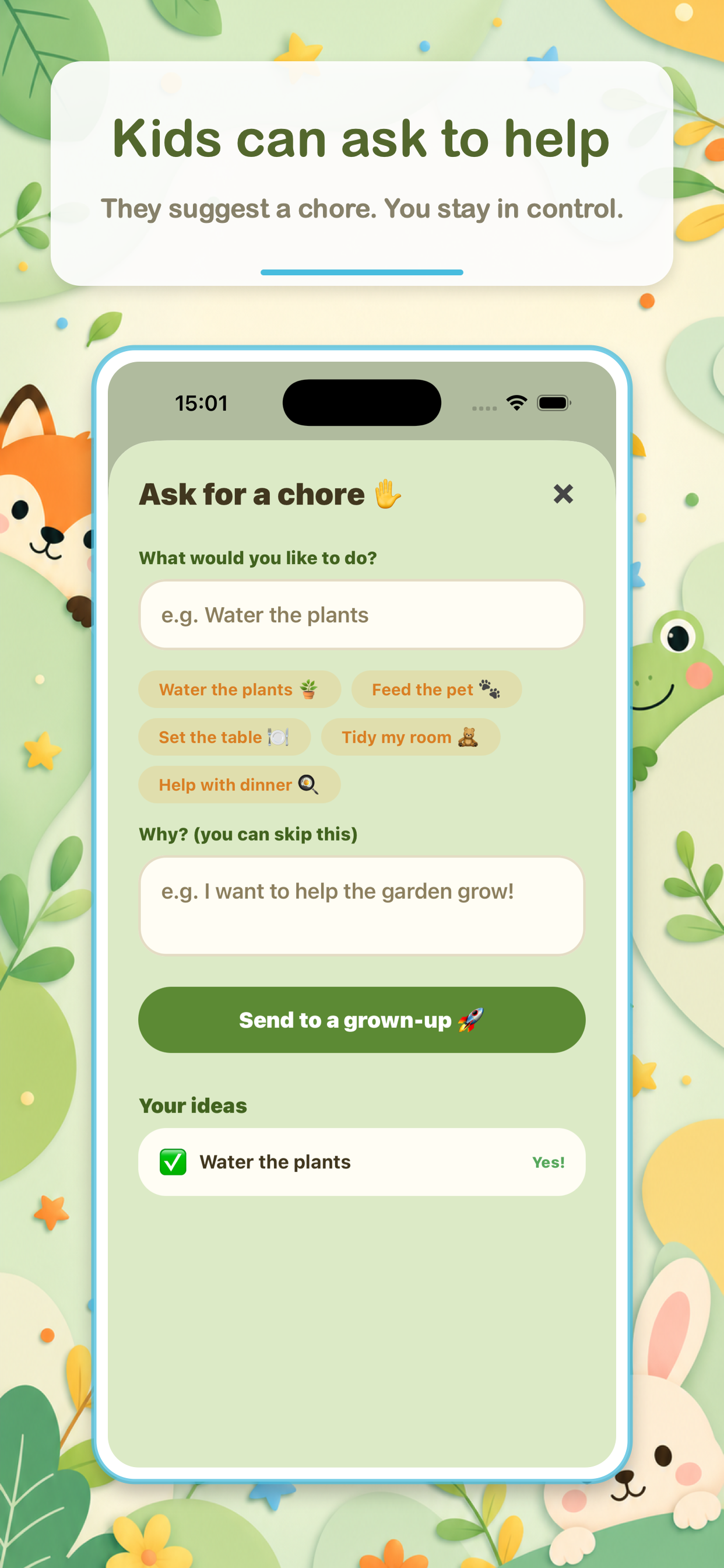 Family Equity Kids ask for a chore screen