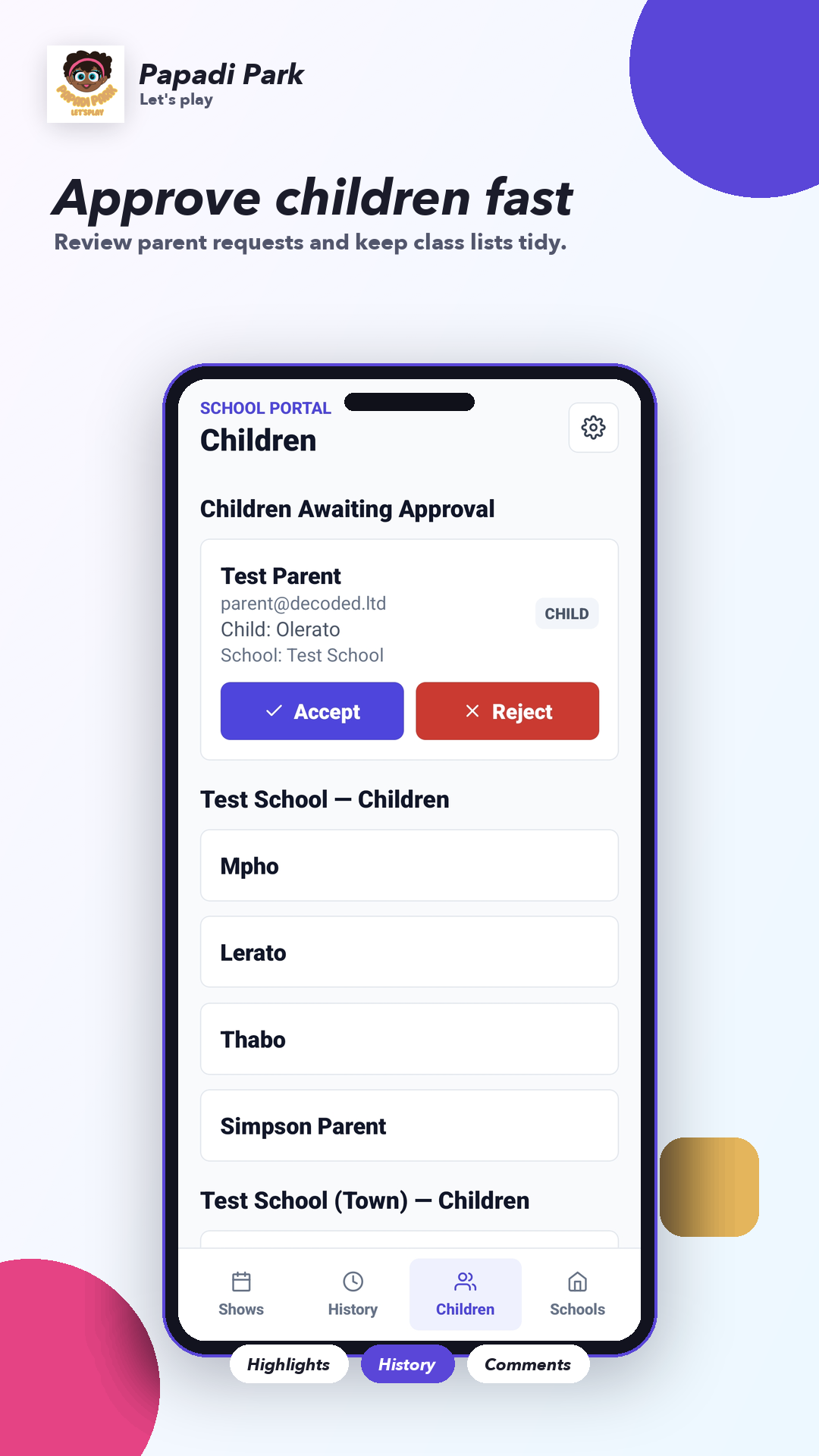 PapadiPark — Approve children fast