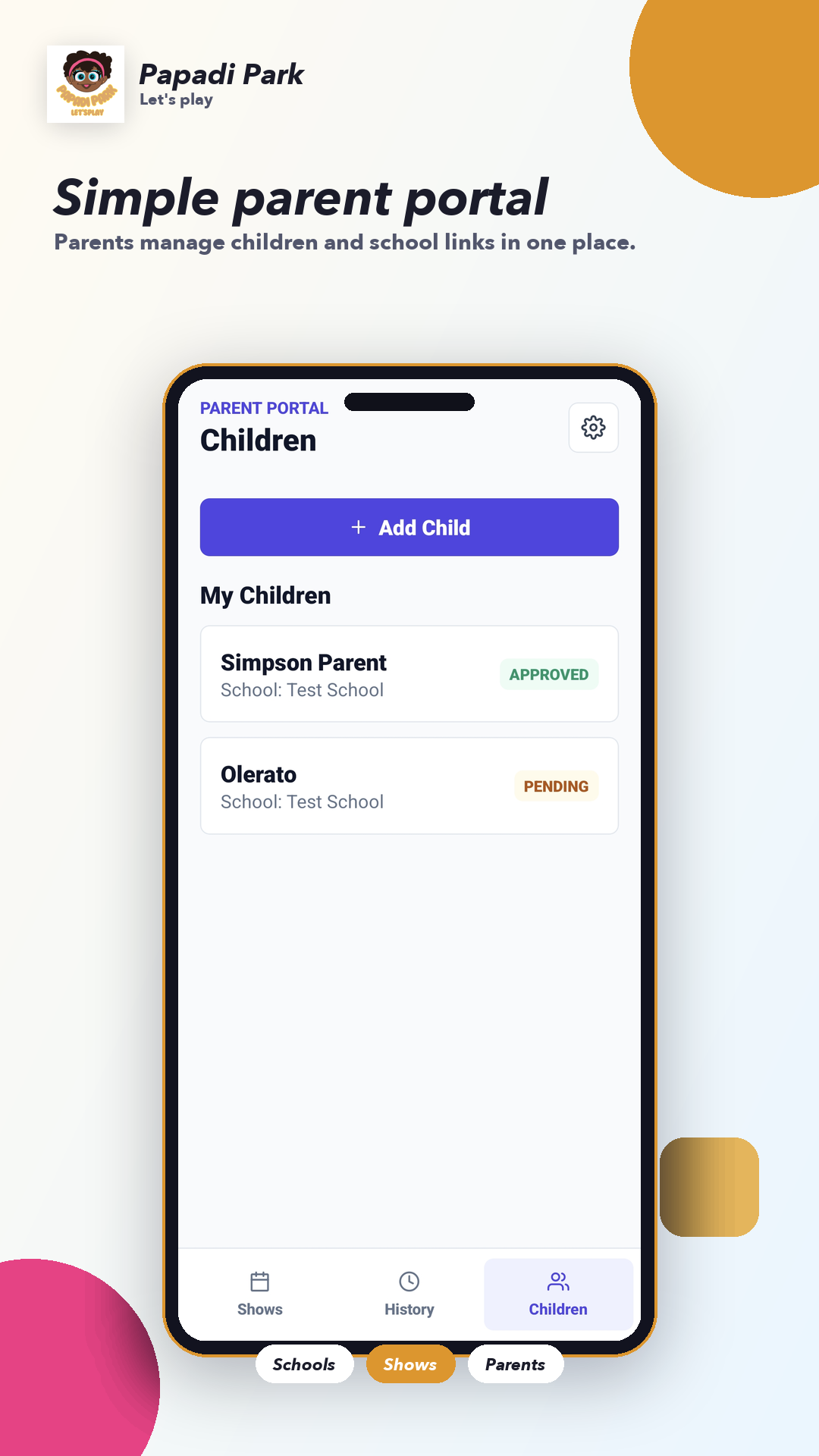PapadiPark — Simple parent portal