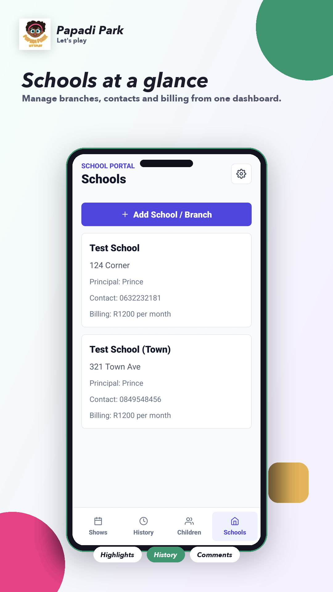 PapadiPark — Schools at a glance