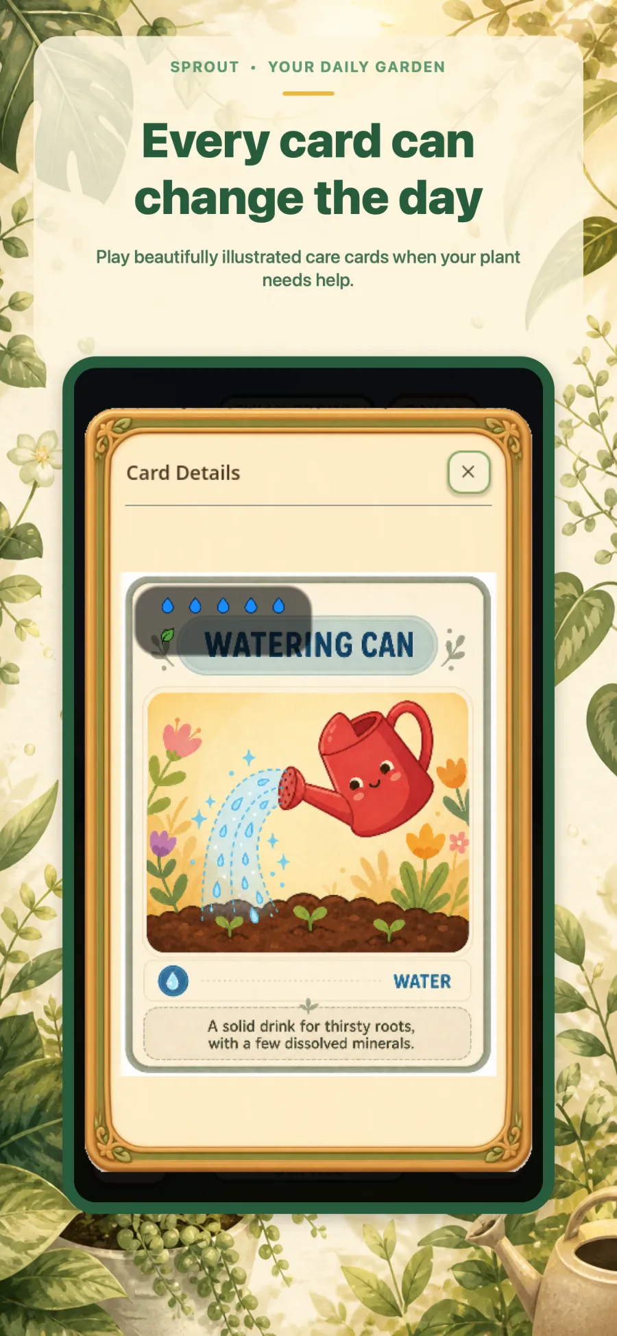 Sprout card detail view for the Watering Can water card